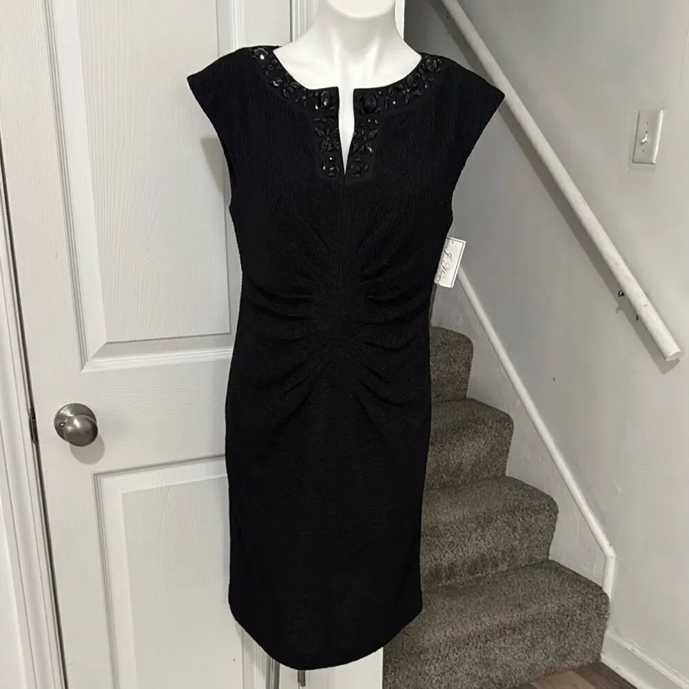 J Howard Elegant Black Dress with Embellished Neckline Size 10 NWT